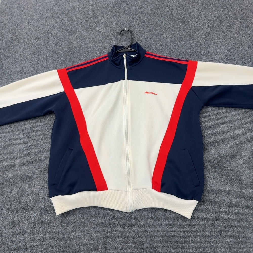 Vintage MacGregor Track Jacket Mens M Blue White Red Polyester Colorblock Retro